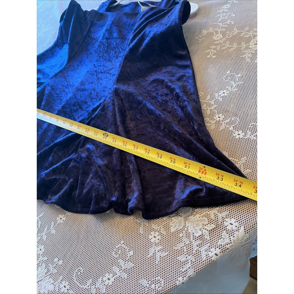 Vintage 90s Blue Velvet Midi Dress Y2K Bell Whimsigoth Skater Skirt 9 Sleeveless - Picture 15 of 16